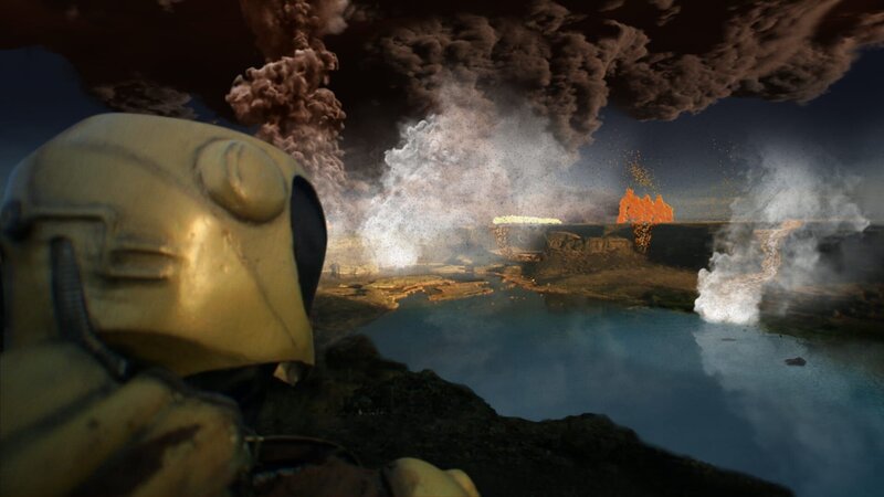 CGI IMAGE: The space traveler at the flood basalt. The surface of earth as he knew it has changed tremendously. – Bild: NHNZ Ltd