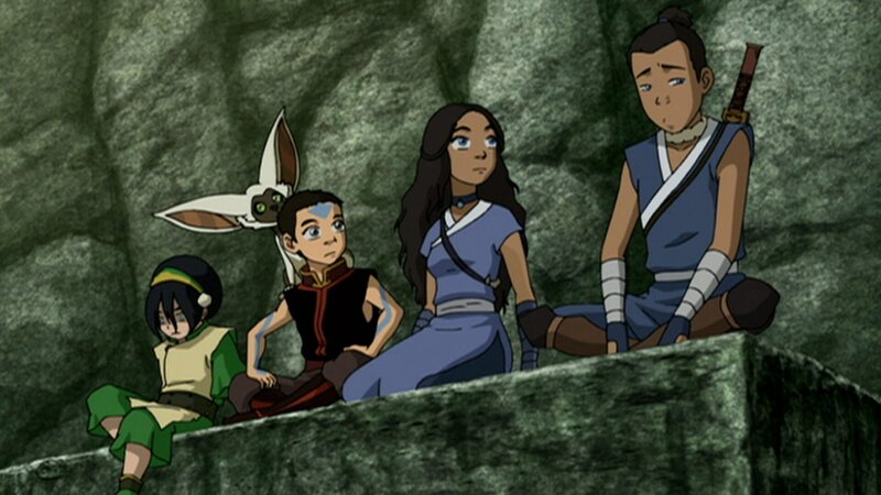 L-R: Toph, Momo, Aang, Katara, Sokka – Bild: Nicktoons