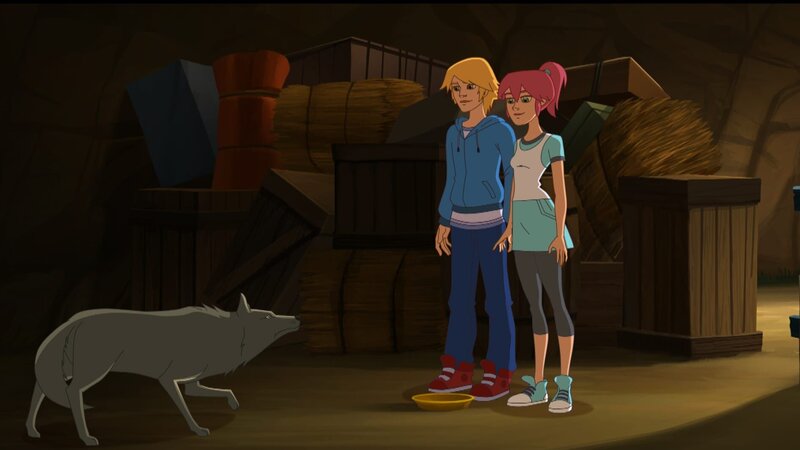 Der Wolf wirkt geschwächt und verängstigt und die Kinder bringen ihn erst mal auf die Ranch … – Bild: hr/​Tele Images