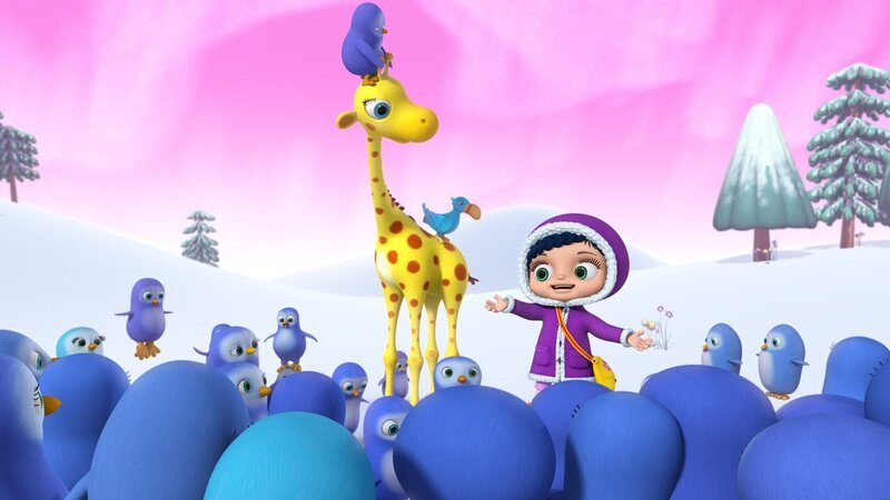 Wissper mit Giraffe Gertie und Vogel Otis bei den Pinguinen. – Bild: ORF 1