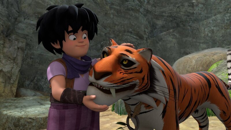 Little John stellt fest, dass der Tiger sich nicht wie ein wildes Tier benimmt. Etwas anderes muss hinter seinem Besuch in Nottingham stecken. – Bild: ZDF