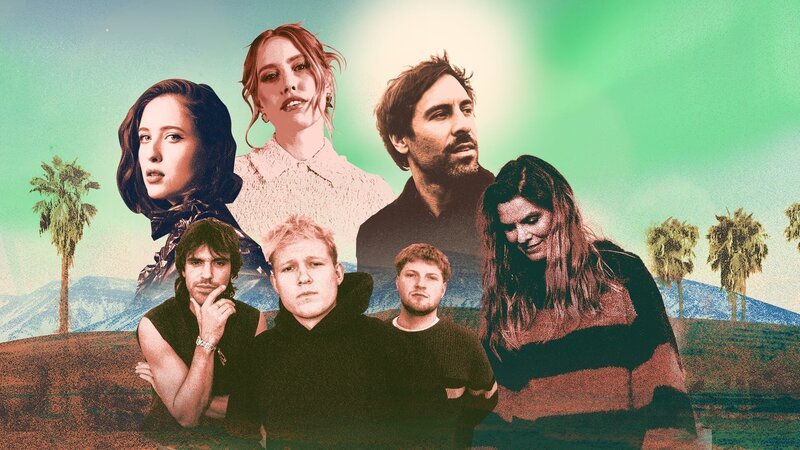 Der Cast von „Song Trip“: Von links hinten: Alice Merton, LEA, Max Giesinger, vorne: 01099 und die Band Juli – Bild: ZDF