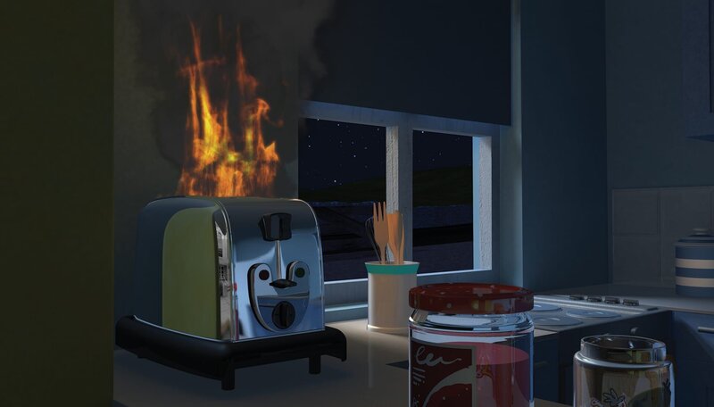 Keiner bemerkt, dass der Toaster Feuer fängt. – Bild: KiKA/​2014 Prism Art & Design Limited