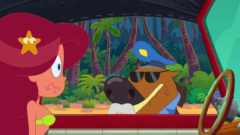 Marina wird von Zig angehalten, der sich als Polizist verkleidet hat.  +++ – Bild: Marina gibt Gas /​ © Xilam Animation