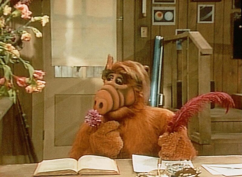 Alf versucht sich als Dichter und verfasst fuer den Nachbarsjungen Jake Liebesbriefe, denn Jake weiss nicht, wie er seinem Schwarm seine Gefuehle offenbaren soll. – Bild: Nitro