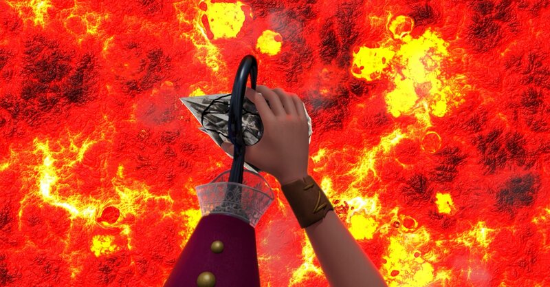 Um sich und Nimmerland zu retten, muss Peter Pan zusammen mit seinem schlimmsten Feind – Captain Hook – den Stein der Zwietracht in den Vulkan schmeißen. – Bild: ZDF/​DQ Entertainment