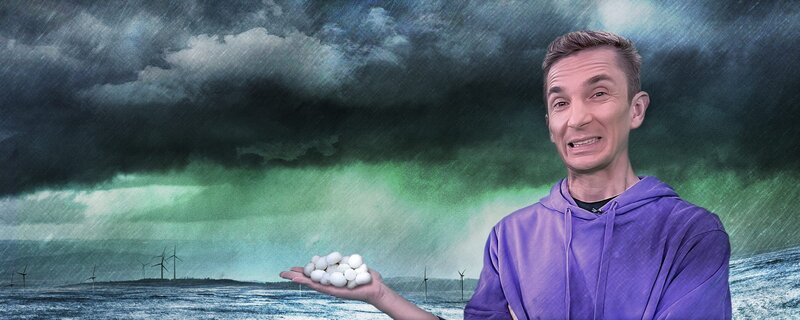 Durch den Klimawandel tritt das Wetterphänomen Hagel immer häufiger und heftiger auf. Eric geht der Frage nach, wie Hagel entsteht und warum die Körner immer größer werden? – Bild: ZDF