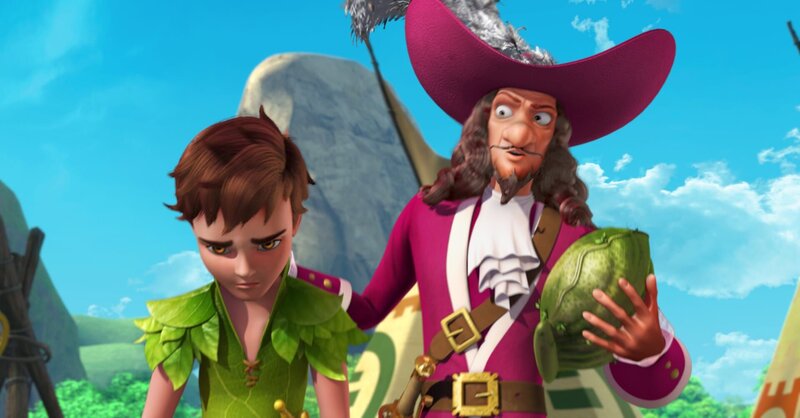 Captain Hook hat die Muschel noch in seiner Hand und kann sich somit wünschen, was er will. Gerade hat er sich gewünscht, dass Peter Pan nicht mehr fliegen kann. – Bild: ZDF