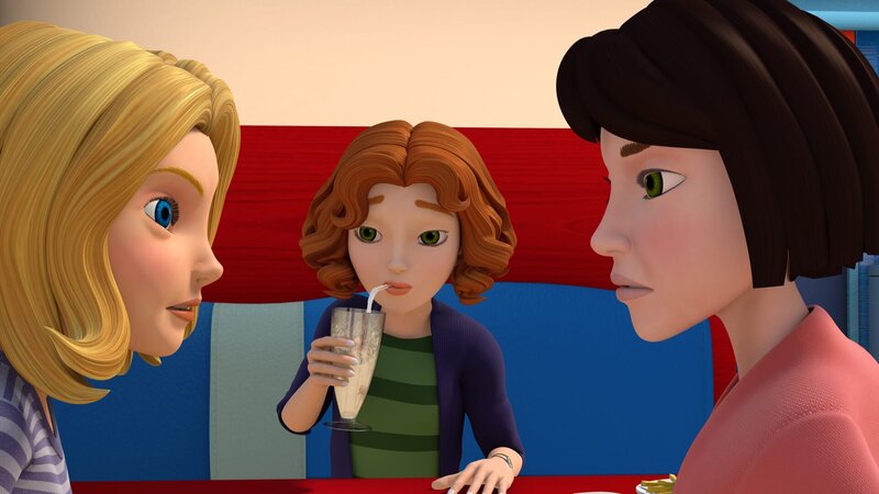 Wendy (li.) und Bianca können es kaum glauben, dass Tanja (re.) die Motorcross-Fahrer in Schutz nimmt. Dabei hätten die sie vorhin im Wald fast umgefahren. – Bild: ZDF/​Wendy and Associated Characters