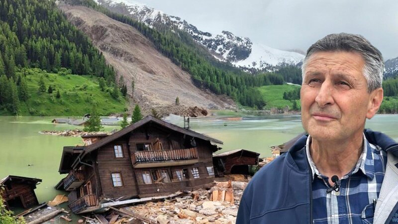 Gemeindepräsident Matthias Bellwald steht vor Blatten, VS. – Bild: SRF