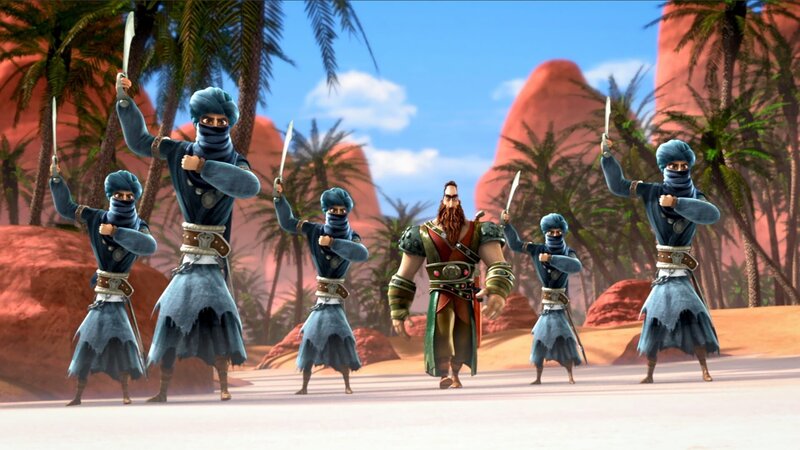 Die furchtlosen vierzig Räuber haben gerade Sherazade und ihre Freunde entdeckt. – Bild: rbb/​Hahn Film AG /​ Chocolate Liberation Front /​ Toonz Entertainment /​ 1001 Nights Productions Pty Ltd