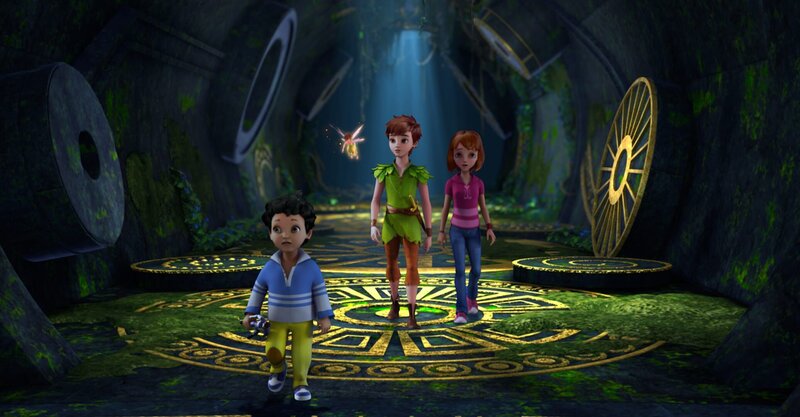 Michael, Tinker Bell, Peter Pan und Wendy suchen nach John. Ob sie ihn auch in der Halle der Chumbas finden können? – Bild: ZDF/​DQ Entertainment