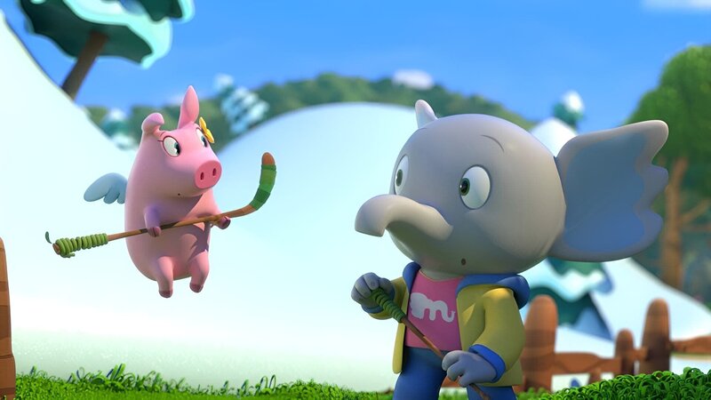 Beim Kokosnuss-Hockey müssen Mamfie und Pinkie ganz schön aufpassen. – Bild: KiKA/​ZODIAK KIDS STUDIO FRANCE/​ANIMOKA