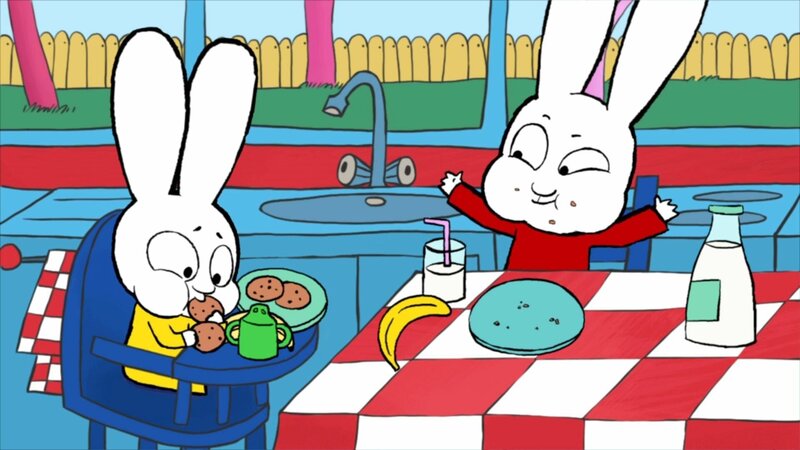 Simon (r.) fordert seinen Bruder Franz (l.) zu einem Kekse-Wettessen auf. Simon ist seinem kleinen Bruder dabei haushoch überlegen. – Bild: ZDF/​GO-N Productions 2016