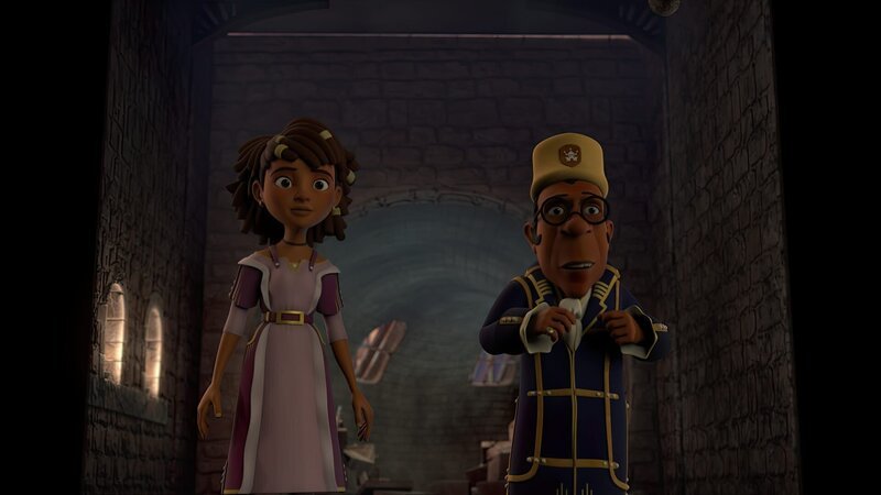 Ailina (links) will ihrem Vater Miteo (rechts) den Ort zeigen, in dem der Erlass verborgen sein soll. – Bild: ZDF