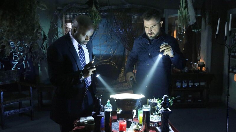 Bei der Durchsuchung im Haus des toten Chemielehrers finden Det. Kevin Crawford (Alimi Ballard, l.) und Nick Stokes (George Eads) einen eigenartigen Altar. – Bild: TVNOW /​ CBS