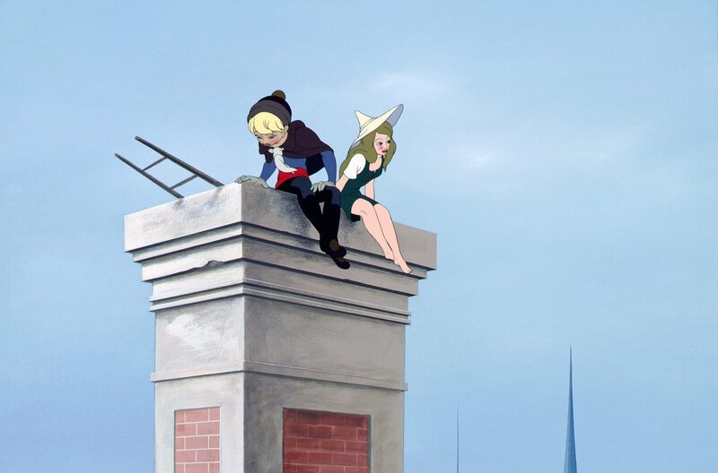 Zwei Figuren aus einem Gemälde sind aus dem Palast entkommen. – Bild: Les Films Paul Grimault