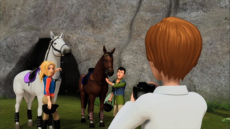 Als Wendy und Jerry nach einem Gewitter zusammen aus der Höhle kommen, werden sie von der neugierigen Reporterin sofort fotografiert. Die fühlt sich in ihrer Vermutung, dass Wendy und Jerry mehr als nur Freundschaft für einander empfinden, bestärkt. – Bild: ZDF und Wendy and Associated Characters