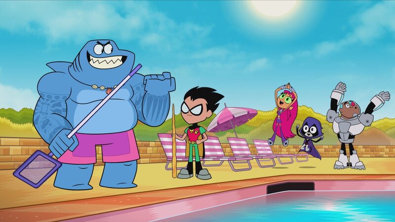 v.li.: King Shark, Robin, Starfire, Raven, Cyborg – Bild: Warner Bros. Entertainment Inc.