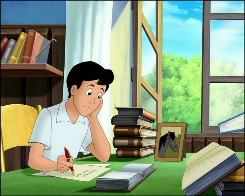 Alexanders Versetzung ist gefährdet! Bis sich seine Noten gebessert haben, muss er ins Internat nach Rotenbrunn! Bibi und Tina kümmern sich in der Zwischenzeit um Maharadscha. – Bild: ZDF/​KIDDINX Studios GmbH