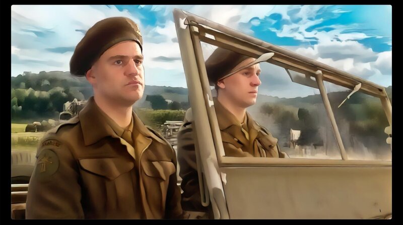 Frederick Gray macht sich mit einem Fahrer auf den Weg durch Trümmerdeutschland, um seine jüdischen Eltern zu suchen. – Bild: phoenix/​ZDF/​Paul’s Boutique