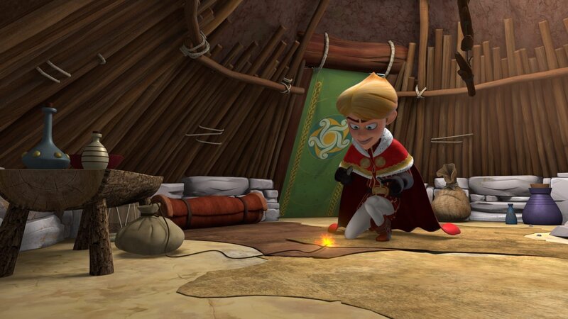 Prinz John ist durch Marians „Evolutionsnebel“ zum bösen Genie geworden. Er möchte sich die Wikinger untertan machen. – Bild: ZDF