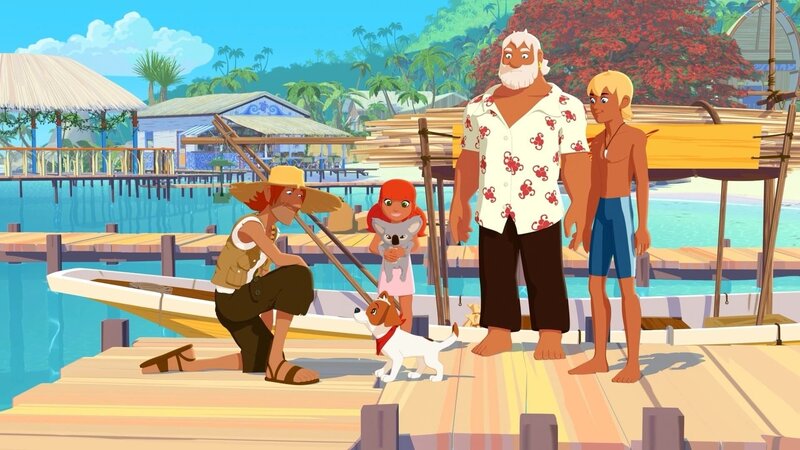 Jack ist überglücklich, dass er seinen Hund Jackpot wieder hat. Marina, Onkel Patrick und Yann freuen sich mit ihm. – Bild: ZDF