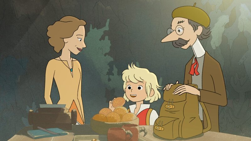 Tobie (M.) führt ein glückliches Leben mit seinen Eltern Maia (l.) und Sim Lolness (r.). Sie kümmern sich sehr liebevoll um ihren Sohn. – Bild: ZDF