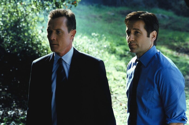Doggett (Robert Patrick, l.) und Mulder (David Duchovny, r.) haben großen Sorgen, weil Scully wegen Komplikationen ins Krankenhaus eingeliefert wurde. – Bild: ProSieben MAXX
