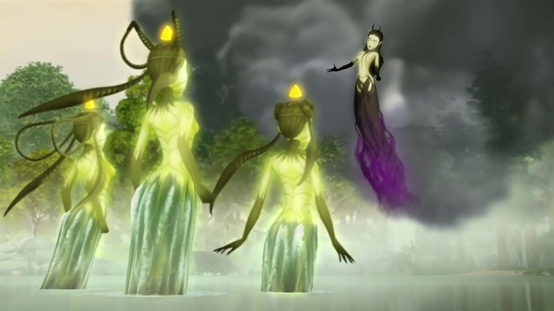 Die böse Lunala stellt ihre Schwestern, die Wasserfeen, zur Rede. – Bild: SWR/​Blue Spirit Productions/​Canal+ Thématiques