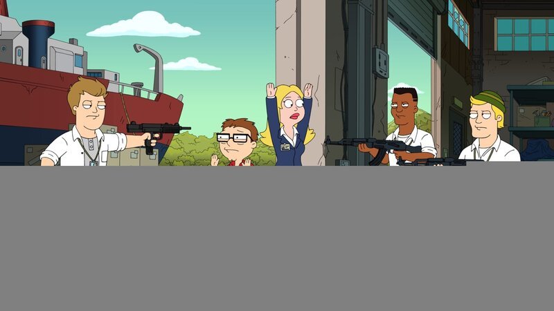 Steve (2.v.l.), Francine (m.) – Bild: ViacomCBS /​ FOX /​ 2013 FOX BROADCASTING /​ AMERICAN DAD ª and © 2013 TCFFC ALL RIGHTS RESERVED.