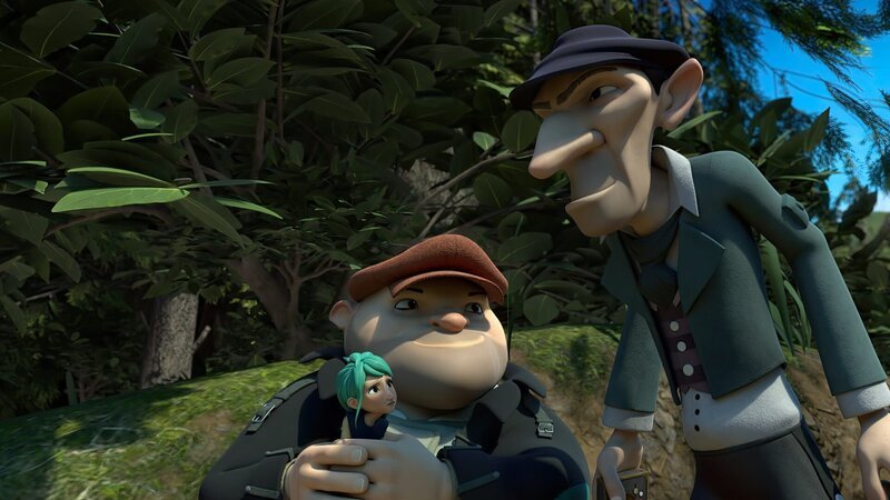 Bei ihrer Suche nach Klincus haben Humbert (links hinten) und Spinoza (rechts) Glyn (vorne links) gefangen genommen. – Bild: ZDF