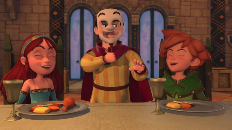 Zur Belustigung aller hat der König einen Possenreißer (Mi.) begnadigt. – Bild: ZDF/​Method Animation/​DQ Entertainment/​De Agostini