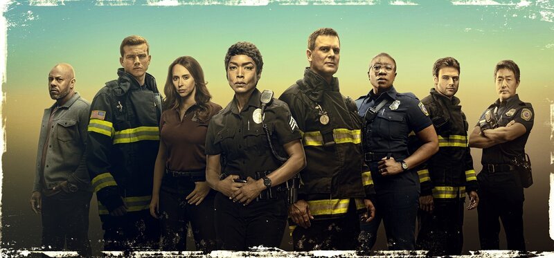 Pictured (L-R): Rockmond Dunbar, Oliver Stark, Jennifer Love Hewitt, Angela Bassett, Peter Krause, Aisha Hinds, Ryan Guzman, and Kenneth Choi. – Bild: 2018 FOX Broadcasting