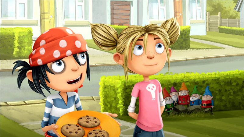 Matilda und Jim von nebenan unterwegs mit leckeren Sardinenkeksen. – Bild: WDR/​Cyber Group Studios /​ France Télévisions /​ Blue Spirit Studios /​ Sofitvcine 4