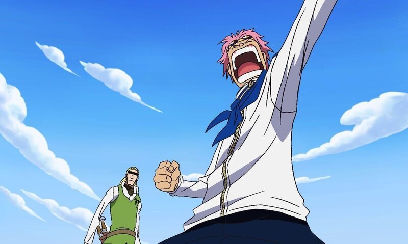 Corby erzählt Ruffy, dass die Leute dem letzten Abschnitt der Red Line den Namen „Neue Welt“ gegeben haben.. One Piece, Staffel 7 – Bild: Eiichiro Oda /​ Shueisha, Toei Animation