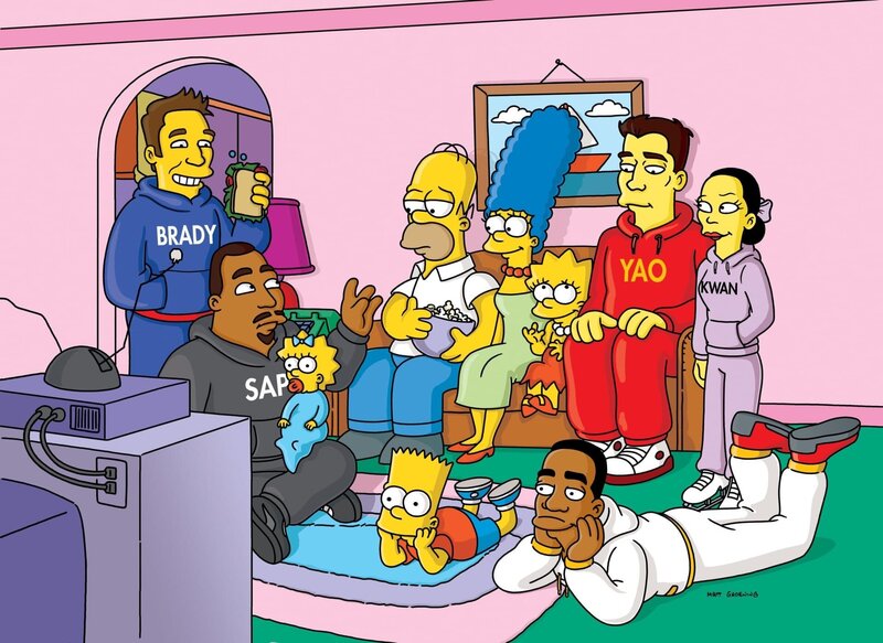Homer (4.v.l.) soll beim Superbowl-Endspiel die Halbzeit-Show produzieren, doch wird ihm das gelingen?; Homer (4.v.l.) soll beim Superbowl-Endspiel die Halbzeit-Show produzieren, doch wird ihm das gelingen? – Bild: Twentieth Century Fox Film Corporation