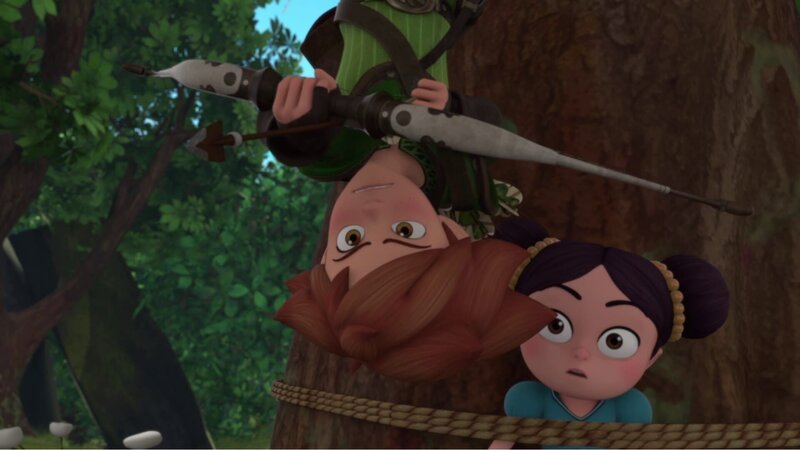 Robin kommt von oben, um Isabelle zu befreien. – Bild: ZDF und © 2018 – Method Animation – DQ Entertainment Intern