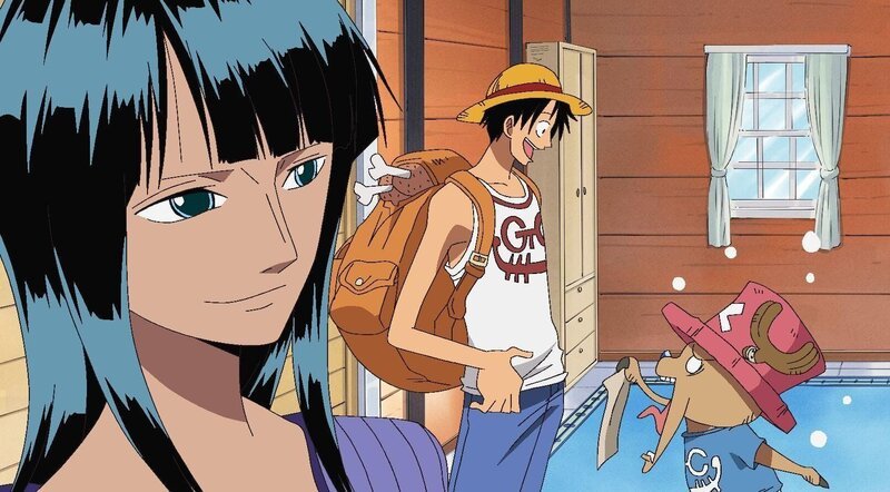 Frankys Familie bittet Ruffy und seine Bande, ihn mitzunehmen, da er in Water Seven sonst nicht mehr sicher wäre.. One Piece, Staffel 7 – Bild: Eiichiro Oda /​ Shueisha, Toei Animation