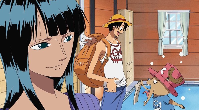 Frankys Familie bittet Ruffy und seine Bande,  ihn mitzunehmen, da er in Water Seven sonst nicht mehr sicher wäre.. One Piece, Staffel 7 – Bild: Eiichiro Oda /​ Shueisha, Toei Animation