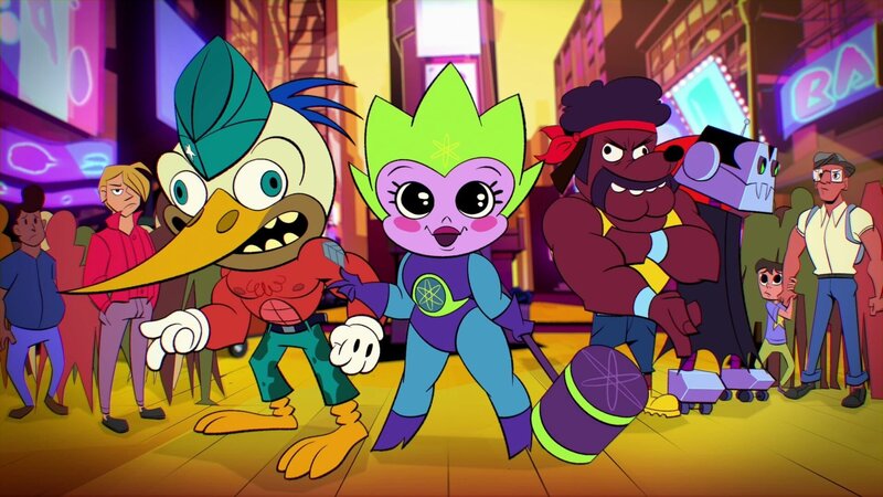 Vorne, v.li.: Sergeant Woodpecker, Atomic Lass, Joey the Junkyard Dog, Robot Vampire – Bild: Paramount