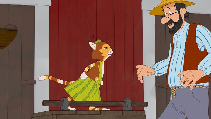 Pettersson und Findus bekommen Streit, weil beide unterschiedliche Dinge wollen. – Bild: ZDF
