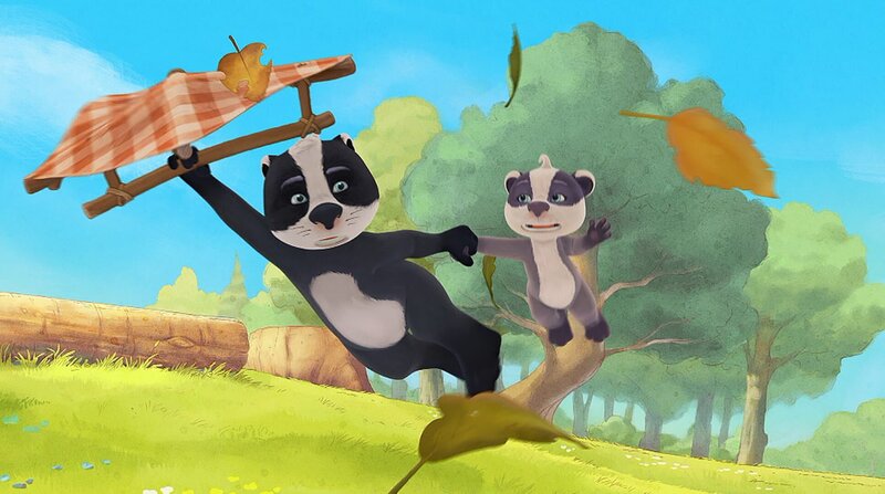 Luis und seine Schwester Emmie fliegen mit seinem selbstgebauten Flügel durch die Luft. – Bild: WDR/​Mediatoon