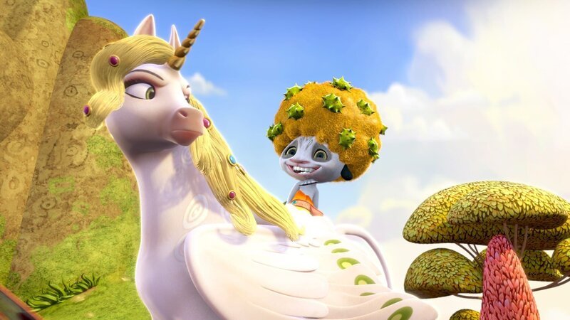 Phuddle (oben) hat beschlossen von nun an eine Elfe zu sein und Mia zu helfen. – Bild: ZDF/​2012 Lucky Punch/​Rainbow/​March Entertainmenti