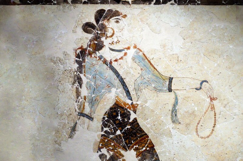 Ein minoisches Fresko, das in der Ausgrabungsstätte Akrotiri gefunden wurde – Bild: Ephorate of Antiquities of Cyclades