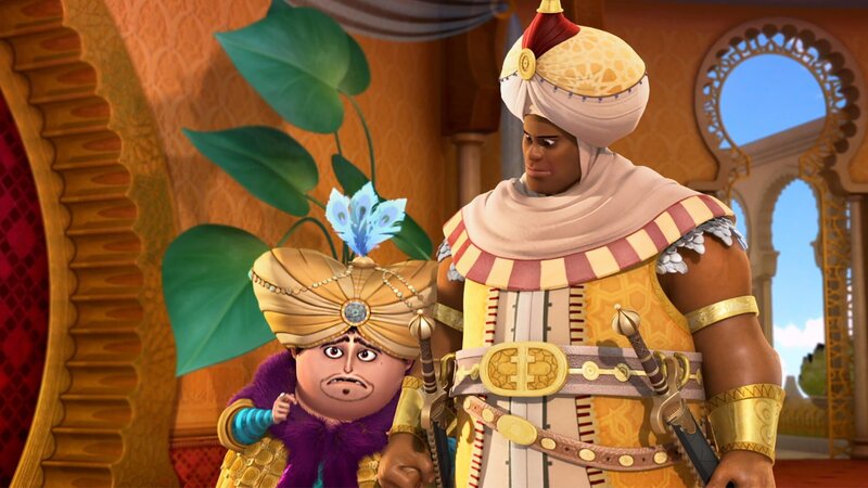 Shazaman sucht bei Osman Schutz vor seiner Frau Dunyazad. – Bild: rbb/​Hahn Film AG /​ Chocolate Liberation Front /​ Toonz Entertainment /​ 1001 Nights Productions Pty Ltd