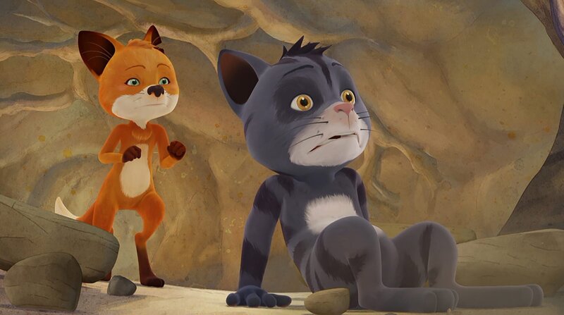 Rosie und Cäsar sitzen fest, denn der Eingang zu dem alten Bau ist eingebrochen. – Bild: WDR/​Mediatoon