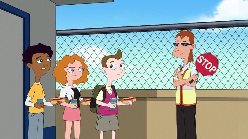 L-R: Zack Underwood (voiced by Mekai Curtis), Melissa Chase (voiced by Sabrina Carpenter), Milo Murphy (voiced by „Weird Al“ Yankovic), Elliot Decker (voiced by Christian Slater) – Bild: Disney+