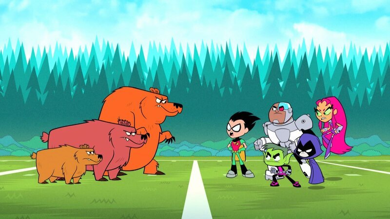 v.li.: Grizzly Bear, Robin, Beast Boy, Cyborg, Raven, Starfire – Bild: Cartoon Network