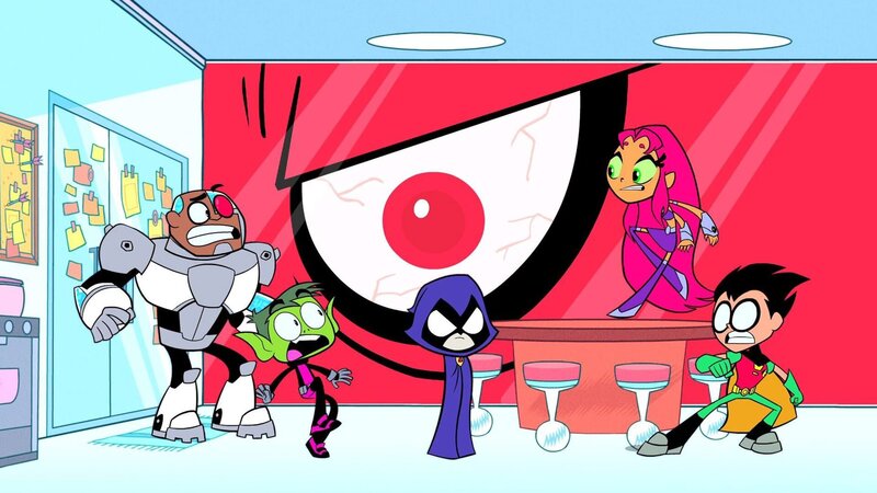v.li.: Cyborg, Beast Boy, Trigon, Raven, Starfire, Robin – Bild: Cartoon Network